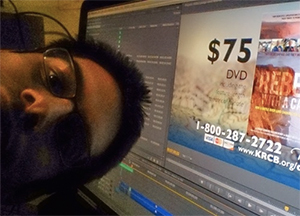 David S Waxman poses in front of Adobe Premiere Pro.